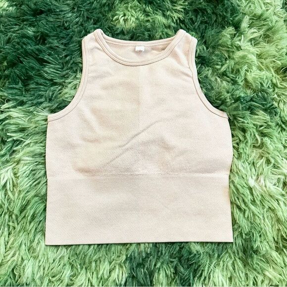 Cream Stretchy Tank Top with Rounded Neckline - Picture 1 of 2